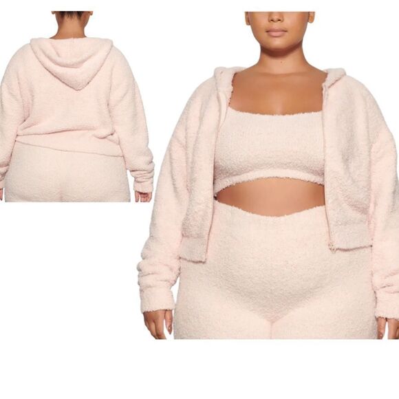 SKIMS COZY Knit Hoodie in Blush Plus size Zips Up 4X-5X fits 1X NWT Mocha Mousse - Picture 2 of 13